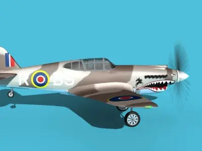Curtiss P-40B Tomahawk V04 RAF 3D model