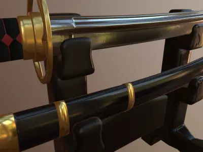 katana-02 two samurai swords Low-poly 3D model