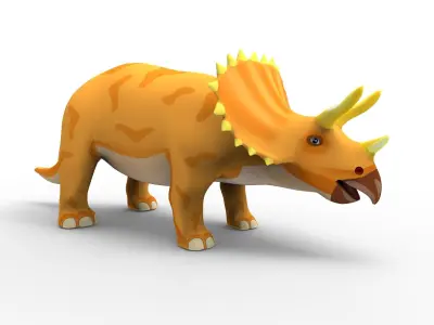3D Cartoon Triceratops Dinosaur Rigged  Animated  Low-poly 3D model
