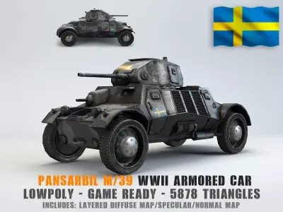 Low Poly Pansarbil M39 armored car Low-poly 3D model