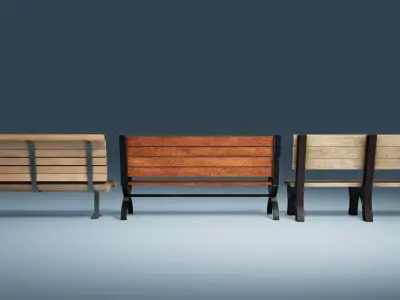 Wooden Street Park Bench Collection 3 Variations Bundle Pack 3D model