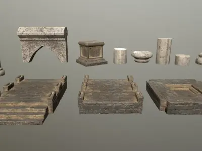 Altar Set wooden block Low-poly 3D model