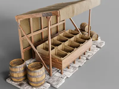 Medieval Market Stall Low-poly 3D model