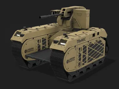 Smart Military Robot With Remote Machine Gun - Yellow 3D model