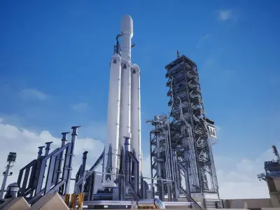 Rocket Launch Pad And Interior  Modular Environment Low-poly 3D model