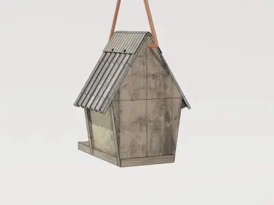 Birdhouse wooden hanging on string Low-poly 3D model