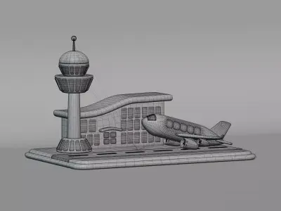 Cartoon Airport with Plane Low-poly 3D model