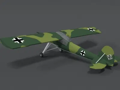 Low Poly Cartoon Fieseler Fi 156 Storch WWII Airplane Low-poly 3D model