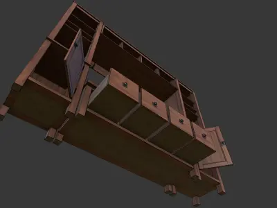 cabinet wooden with drawers and shelves Low-poly 3D model