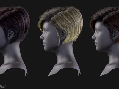 Real Time Hair Card Female Hairstyle part 01 Low-poly 3D model