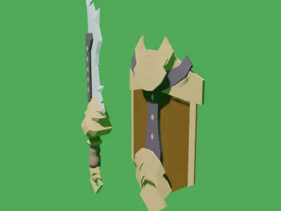 Stylized low-poly sword and shield ready for games Low-poly 3D model