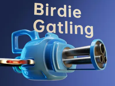 Cartoon-style Gatling gun weapon as a game prop 3D model