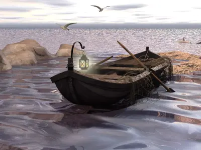 Medieval Fishing Boat 3D model