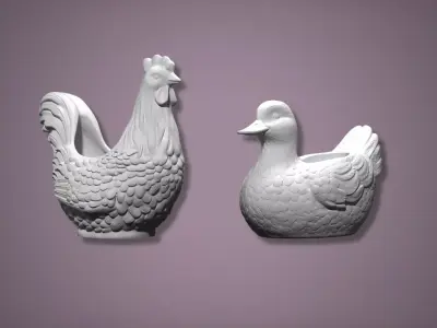 Farmhouse Duck and Hen Planter Free STL 3D Print Free 3D print model