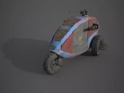Post apocalyptic electric monster tricycle Low-poly 3D model