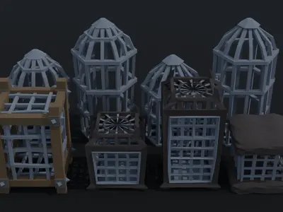 Cartoon cages Polygonal Style Low-poly 3D model