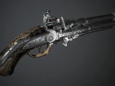 Flintlock pistol Night Quartet - model and textures Low-poly 3D model