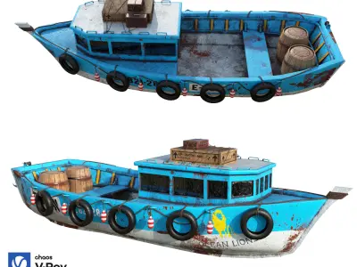 Old Boat low poly PBR texture Low-poly 3D model Low-poly 3D model