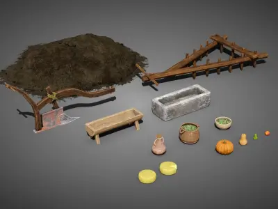 Medieval Farmer props Low-poly 3D model