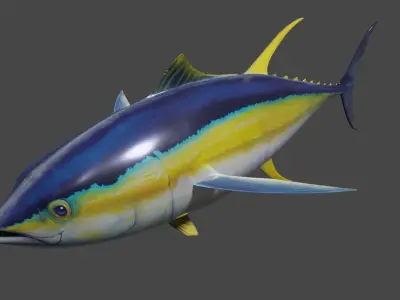 Yellowfin Tuna Rigged Hi and Low Poly Versions Low-poly 3D model