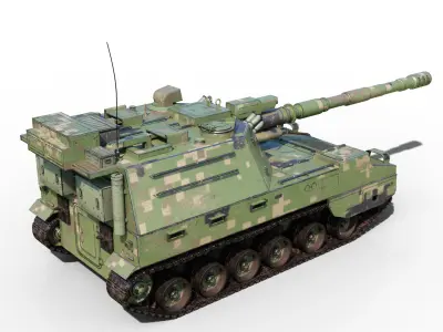 4 coatings of PLA Army PLZ45A4 155mm self-propelled howitzer Low-poly 3D model