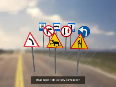 Road signs PBR low-poly game ready Low-poly 3D model 3D Model Collection