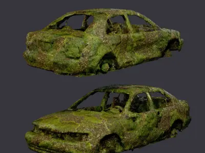 Apocalyptic Damaged Destroyed Vehicle Car Game Ready 05 Low-poly 3D model