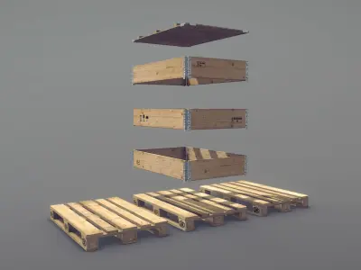 Cargo Wood Pallets Collars Cover EUR EPAL vr-1 Low-poly 3D model