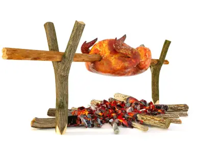 Chicken roasted on grill 3D model