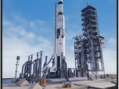 US Rocket Launch  Modular Environment Low-poly 3D model