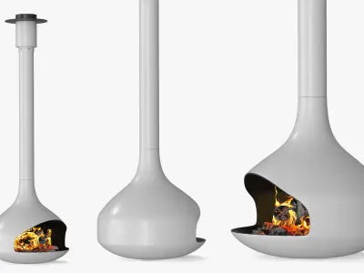 Modern Hanging Fireplace with Live Flame White 3D model