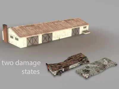 Old Garage 01 white with damage DMG Low-poly 3D model