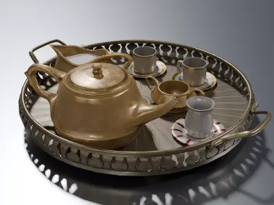 Brass Teapot Set Low-poly 3D model