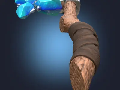 Stylized Melee Weapon Axe with Ice Crystals PBR game ready Low-poly 3D model