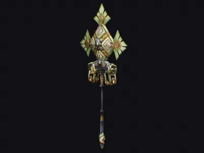 Magical Staff Magic Stick Fantasy Wand Axe Props Item Low-poly 3D model