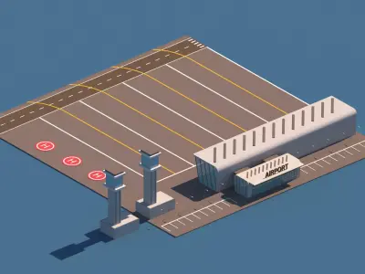 Cartoon Low Poly Airport Package Low-poly 3D model