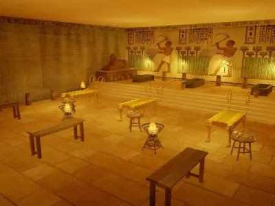 Egypt Mummification Ritual Chamber with Lion Offering Table 3D model