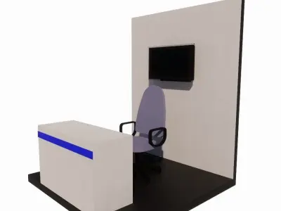Booth office desk with monitor and chair 3D model