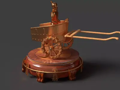 Chinese  chariot with warrior  Low-poly 3D model