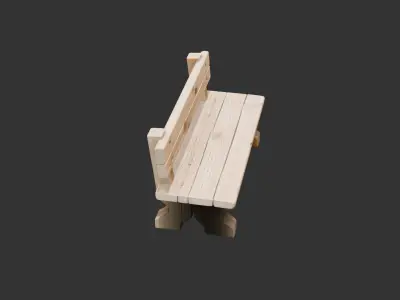 Village Wooden Bench Low-poly 3D model