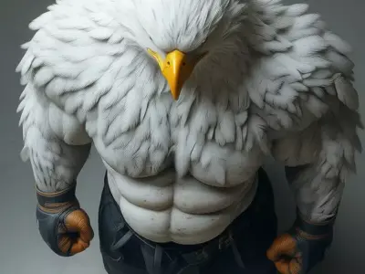 Anthropomorphic Eagle Character Warrior Muscular Bird-Man  Low-poly 3D model