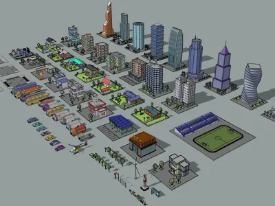 Cartoon low-Poly metropolis Low-poly 3D model
