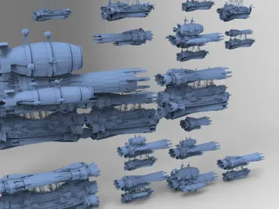 Sci fi Airship Space design City 10 designs 3D model