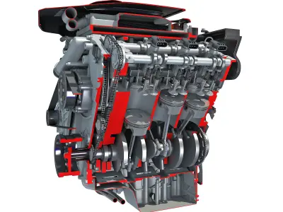 Animated Sectioned V6 Engine 3D model