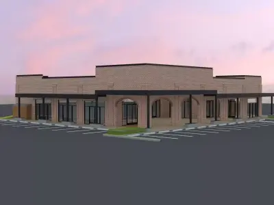 Commercial shopping center modern with trellis brick material Low-poly 3D model