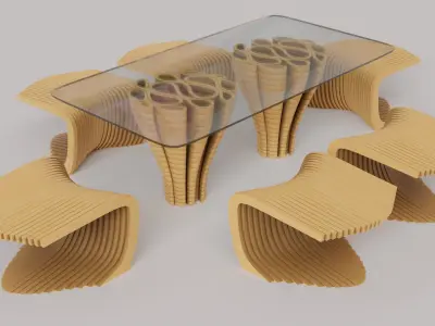 Unique Parametric Design Table With six chairs 3D model