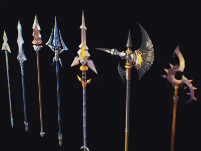 Spear Pike Lance Corbin War Scythe Halberd Glaive Hook Low-poly 3D model