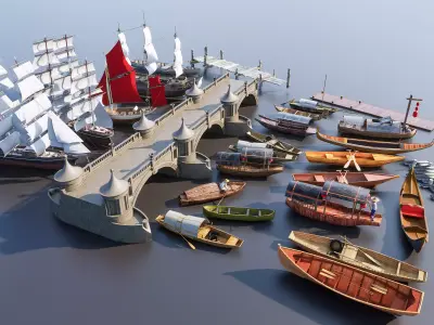Wooden boat collection 4 3D model