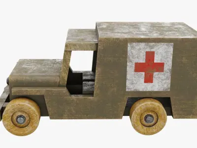 Antique wooden toy military ambulance car 3D model