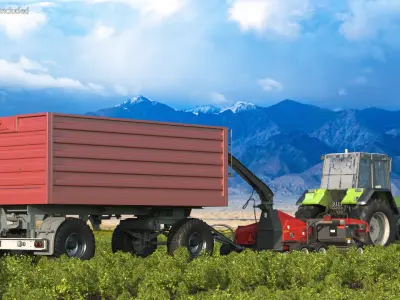 Tractor with Forage Harvester with Dump Trailer 3D model